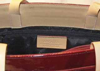 Arcadia Tote Genuine Patent Leather Handbag Marroon Camel Purse