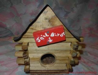 Handcrafted Wood Log Cabin Wooden Bird House Sheriff Jail Bird Duplex 