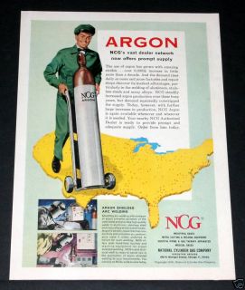 1956 Old Magazine Print Ad National Cylinder Gas Co Argon Art