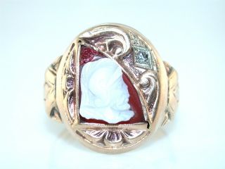 Antique Carved Hard Stone Cameo 10KT Gold Ring