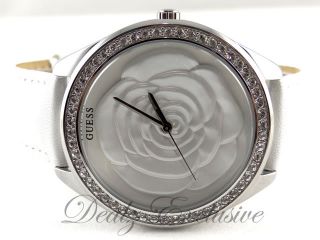 Guess U85111L1 Rose Dial White Leather Strap Womens Watch New in Box 