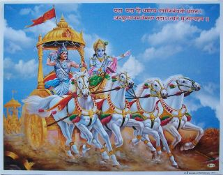 Lord Krishna and Arjun on Chariot in Mahabharata Poster 9x11 9710 