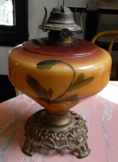 Antique GWTW Hand Painted Flowers Kerosene Oil Table Lamp Base