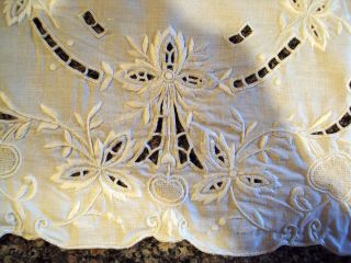 Vintage Antique Heavily Emboidered Linen Placemats with Beautiful 