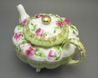 Antique Gold Gilded Moriage Porcelain Tea Set Teapot Cream Creamer 