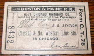 Antique Railroad Ticket 1917 Boston & Main RR Chicago Northwestern 