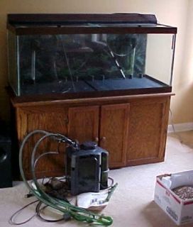 70 Gal Glass Aquarium Fish Tank Oak Stand Complete w Accessories PICK 
