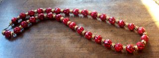 Vintage 24 inch Goldtone Red and Black Beaded Necklace