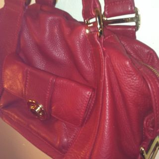 Michael Kors Red Leather Gold Designer Authentic Purse Bag Rare Retail 