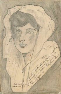Artist Pencil Sketch 1908 Woman Head View German Vintage Postcard
