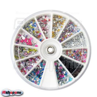 1500P Mix Shape Nail Art Glitter Tips Rhinestones Wheel