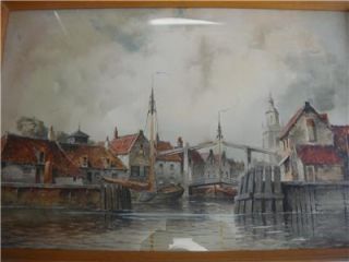   Harbor w Colour Painting by Louis Van Staaten Signed C 1900