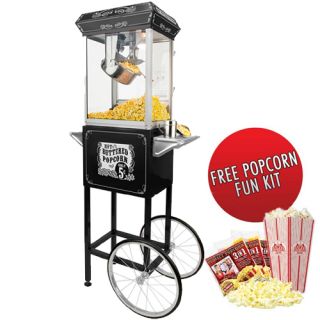 Funtime 4oz Black Theater Style Popcorn Popper Machine Maker Cart 