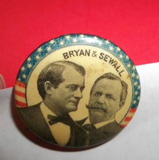   Presidential Campaign Pinback Button Wm J Bryan Arthur Sewall