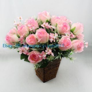 20 Pcs Silk Roses Buds Wedding Bouquet Artificial Flowers Pink F34 