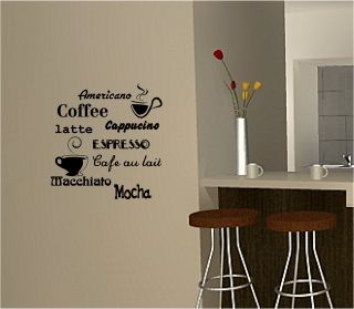 Coffee Wall Art Sticker Vinyl Quote Kitchen Cafe