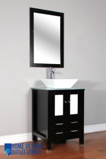 24 Single Porcelain Vessel Sink Bathroom Vanity Espresso Wood Cabinet 