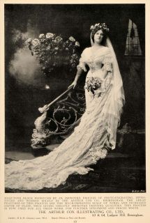   Ad Edwardian Bride Wedding Dress Veil Arthur Cox Illustrating Fashion