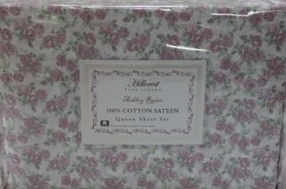 Hillcrest Ashley Roses Floral Queen Sheet Set Purple Green White 4pc 