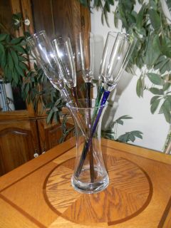Artland Handblown Glass Vase w 5 Colored Champagne Flutes