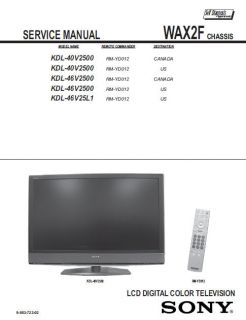 Sony LCD TV KDL 40V2500 KDL 46V2500 Service Repair CD