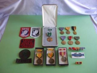 Collection of Military Medals, Ribbons and Patches WWII and Vietnam 18 
