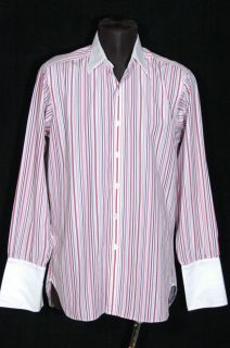 TURNBULL ASSER pink burgundy red white stripe french cuff dress shirt 