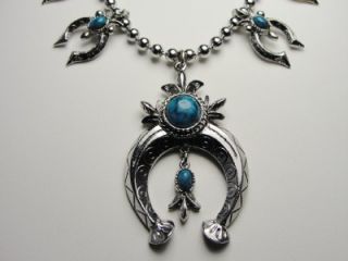 Vtg Art Arthur Pepper Signed Squash Blossom Silver Turquoise Necklace 
