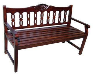 WOODEN 4 ft BENCH ANTIQUE STYLE SHELL ACCENT CARVING SOLID MAHOGANY 