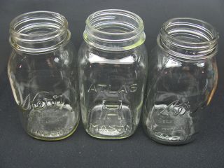   of 3 Vintage Mason Quart Canning Jars 1 Hazel Atlas Jar Two Kerr Jars