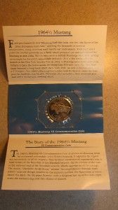 1996 $5 Marshall Islands 1964 1 2 Mustang Ford Commemorative Coin 