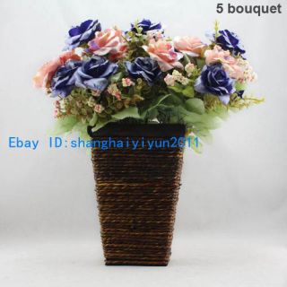 35 Pcs Artificial Flower Silk Rose Buds Wedding Bouquet Pink Blue F76 
