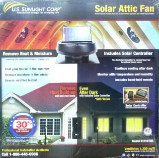 Solar Powered Attic Fan Controller Included 1010TRS US Sunlight Corp 