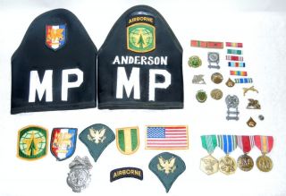 Lot Army Medals Patches Pins Ribbons Military Police Airborne Pistol 