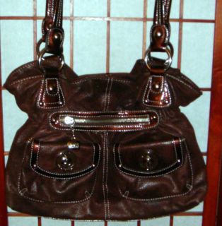 Kathy VanZeeland Suede Hobo Handbag Purse Tote Dark Brown Silver 