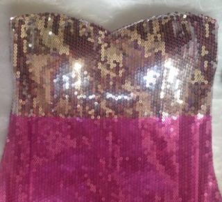 NEW AS U WISH JUNIORS SILVER PINK SEQUIN STRAPLESS DRESS S M HOLIDAY 
