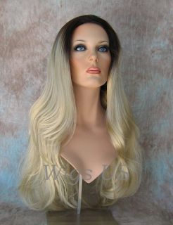 Wigs Champagne w Dark Roots Extra Long Full Skin Top Wig