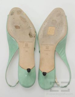 Brian Atwood Light Green Patent Leather Sling Back Kitten Heels Size 