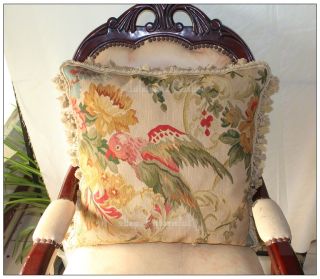 Wildlife ◆ Parrot Aubusson Tapestry Pillow 20 Wool Big Cushion 