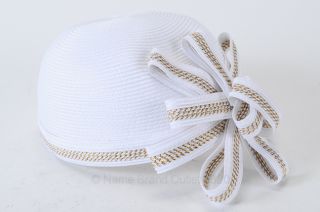 August Accessories Fine Millinery OS White Gold Braided Pillbox Bow 