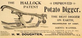 1893 Ad H W Doughten Hallock Potato Digger Farming Equipment 
