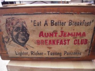 ANTIQUE AUNT JEMIMA BREAKFAST CLUB LABEL WOODEN CRATE W / HINGED TOP