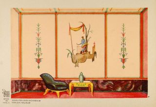 1928 Art Deco Room Design Chinese Wallpaper Wall Print   ORIGINAL