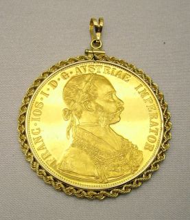Austria Gold Coin Pendant 4 Ducat 1915 0 986 Fine with 14K Gold Rope 