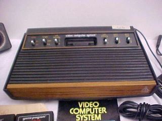 Atari 2600 6 Switch Woodgrain System w 2 Games Complete with All Parts 