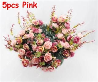 21 Pink Rose Flower Buds Artificial Wedding Bouquet Fake Camellia Home 