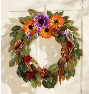 Autumn Floral Wreath Leaves Berries Colorful Fall Blooms Outdoor Decor 