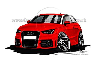 Audi A1 Cartoon Car Caricature Red Personalise Reg Great Gift