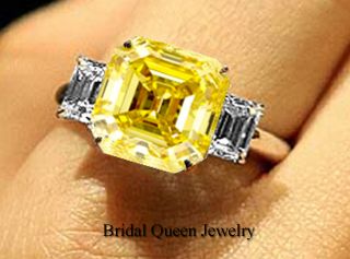   Fancy Yellow Asscher Cut Diamond Engagement Ring in 18k Gold