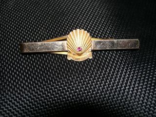   Shell Oil Logo 10K Gold Jeweled 15 Year Service Award Tie Clip
